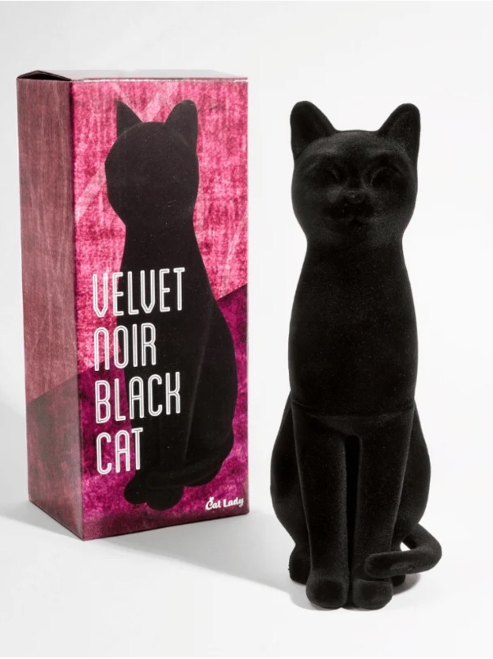 Velvet Noir Black Cat Flocked Cat Statue